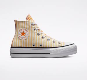 Zapatillas Altas Converse Chuck Taylor All Star Lift Platform Stripes Blancas Mango Amarillo Oscuro | CV-132JAZ