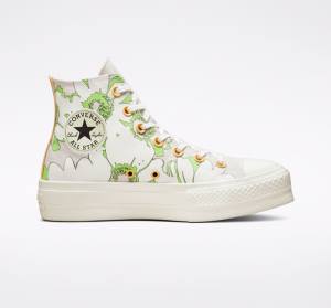 Zapatillas Altas Converse Chuck Taylor All Star Lift Platform Crafted Florals Marrones Verde Claro | CV-398BAQ