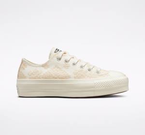 Zapatillas Bajas Converse Chuck Taylor All Star Lift Platform Tonal Embroidery Blancas | CV-531ZIY