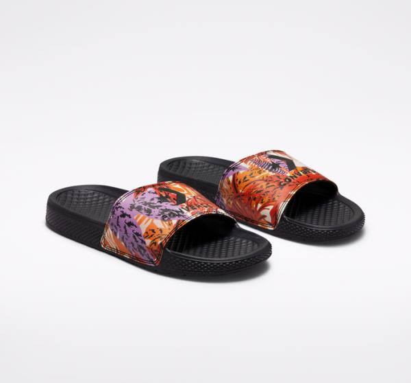 Sandalias Converse All Star Slide Tropical Florals Negras Amarillo Oscuro Rosas | CV-810PVB