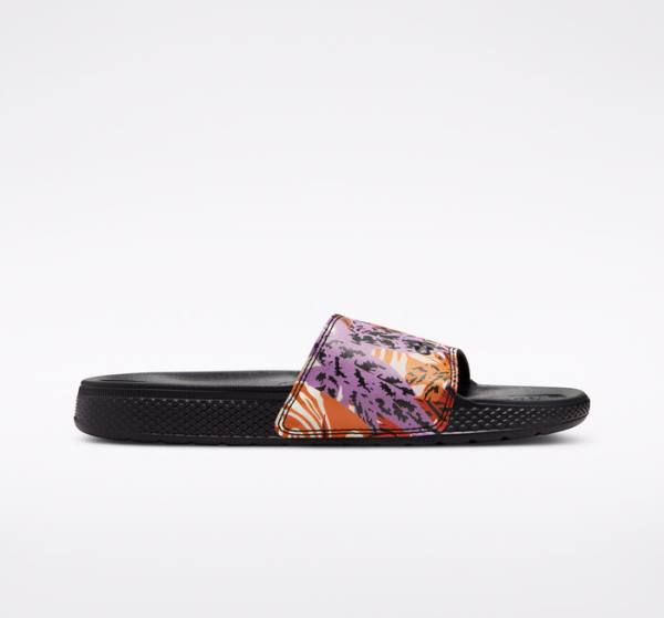 Sandalias Converse All Star Slide Tropical Florals Negras Amarillo Oscuro Rosas | CV-810PVB