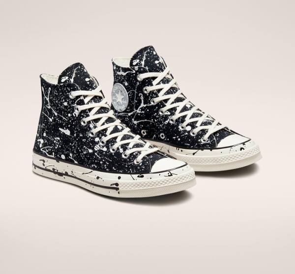 Zapatillas Altas Converse Chuck 70 Archive Paint Splatter Negras Gris | CV-012GHM