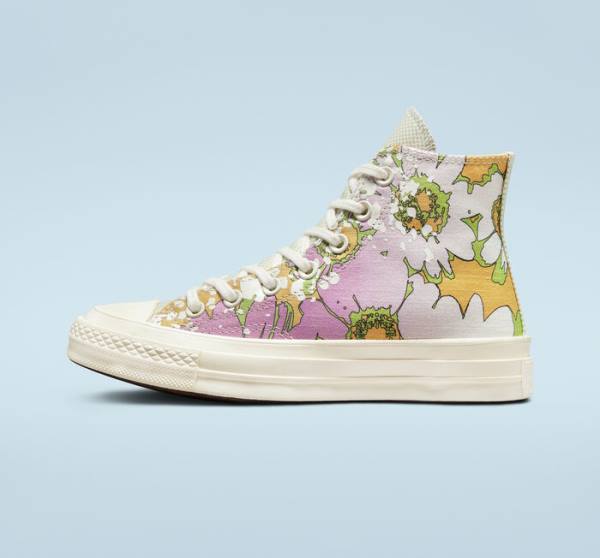 Zapatillas Altas Converse Chuck 70 Crafted Florals Rosas Verde Oliva | CV-317UEZ