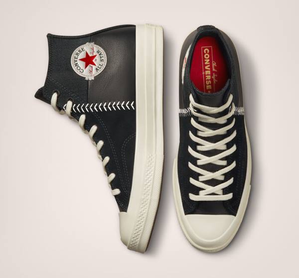 Zapatillas Altas Converse Chuck 70 Crafted Cuero Negras Rojas | CV-327XNK