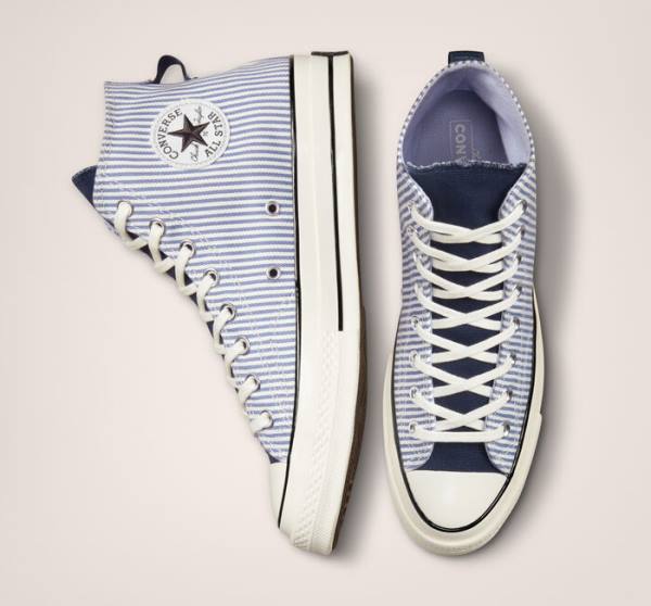 Zapatillas Altas Converse Chuck 70 Crafted Stripe Indigo Negras | CV-580XIV