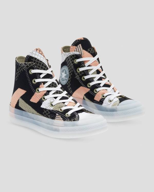 Zapatillas Altas Converse Chuck 70 Knit Print Negras Naranjas | CV-264MRY