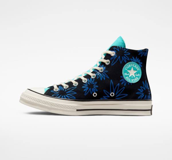 Zapatillas Altas Converse Chuck 70 Sunny Floral Negras Turquesa Azul Real | CV-206TFR