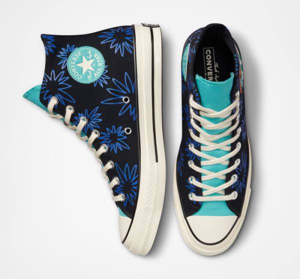 Zapatillas Altas Converse Chuck 70 Sunny Floral Negras Turquesa Azul Real | CV-206TFR