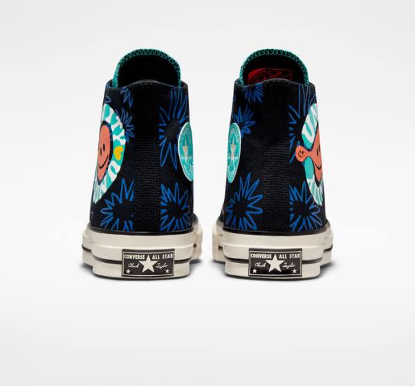 Zapatillas Altas Converse Chuck 70 Sunny Floral Negras Turquesa Azul Real | CV-206TFR