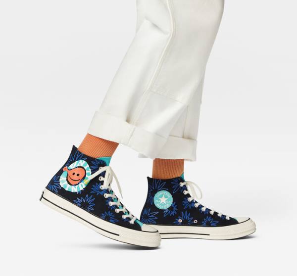 Zapatillas Altas Converse Chuck 70 Sunny Floral Negras Turquesa Azul Real | CV-841JUA