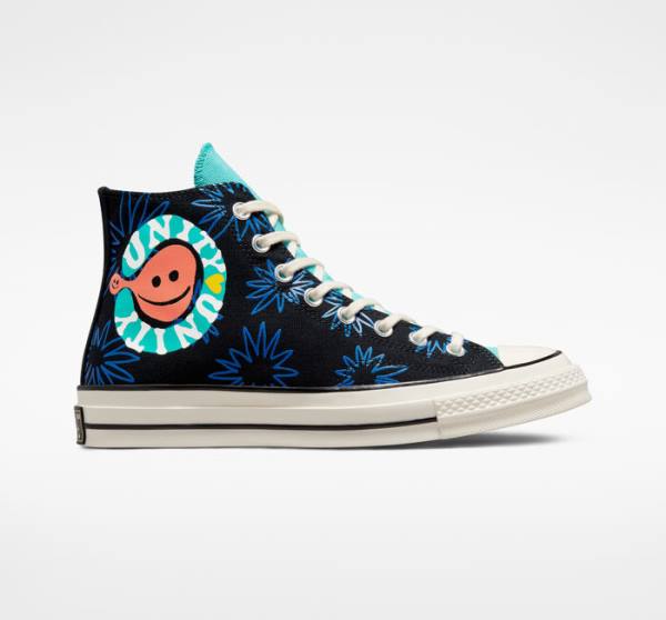 Zapatillas Altas Converse Chuck 70 Sunny Floral Negras Turquesa Azul Real | CV-841JUA