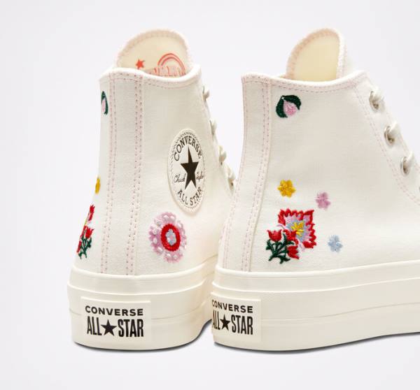 Zapatillas Altas Converse Chuck Taylor All Star Lift Platform Floral Embroidery Negras Rosas | CV-017ZIT