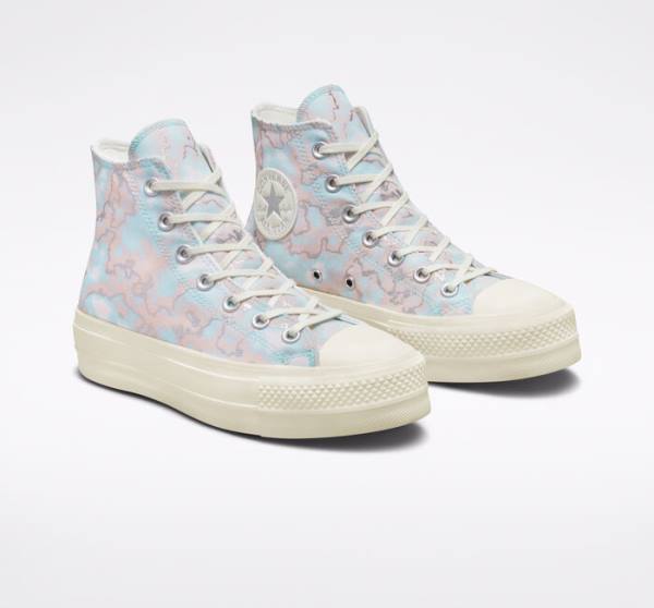 Zapatillas Altas Converse Chuck Taylor All Star Lift Platform Marble Plateadas | CV-073IML