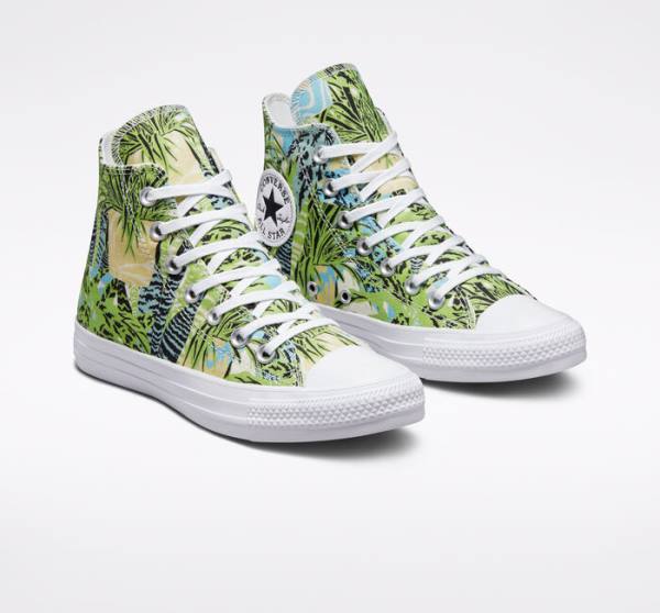 Zapatillas Altas Converse Chuck Taylor All Star Tropical Florals Verde Claro Blancas | CV-089LWM