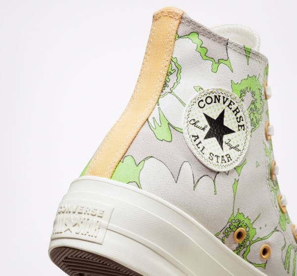 Zapatillas Altas Converse Chuck Taylor All Star Lift Platform Crafted Florals Marrones Verde Claro | CV-109SEZ