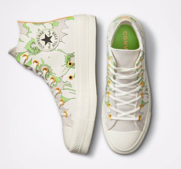 Zapatillas Altas Converse Chuck Taylor All Star Lift Platform Crafted Florals Marrones Verde Claro | CV-109SEZ