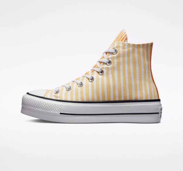 Zapatillas Altas Converse Chuck Taylor All Star Lift Platform Stripes Blancas Mango Amarillo Oscuro | CV-132JAZ