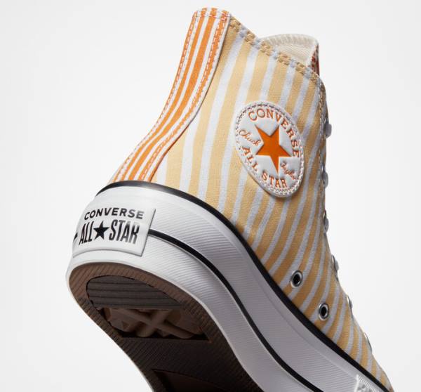 Zapatillas Altas Converse Chuck Taylor All Star Lift Platform Stripes Blancas Mango Amarillo Oscuro | CV-132JAZ