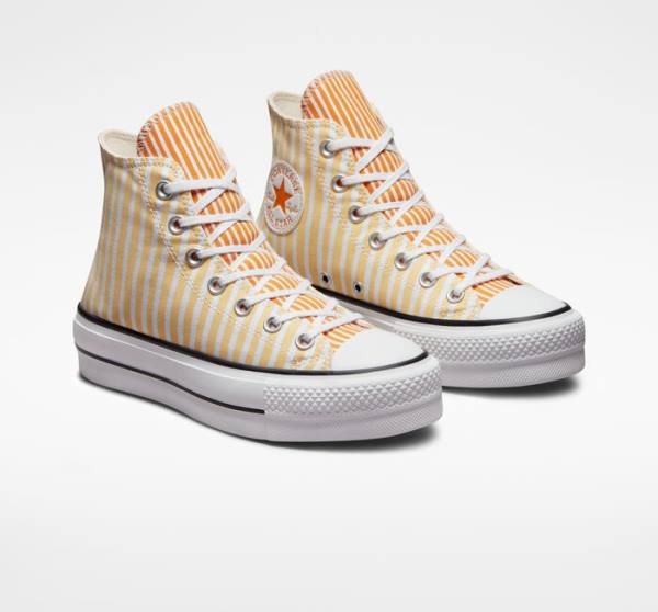 Zapatillas Altas Converse Chuck Taylor All Star Lift Platform Stripes Blancas Mango Amarillo Oscuro | CV-132JAZ