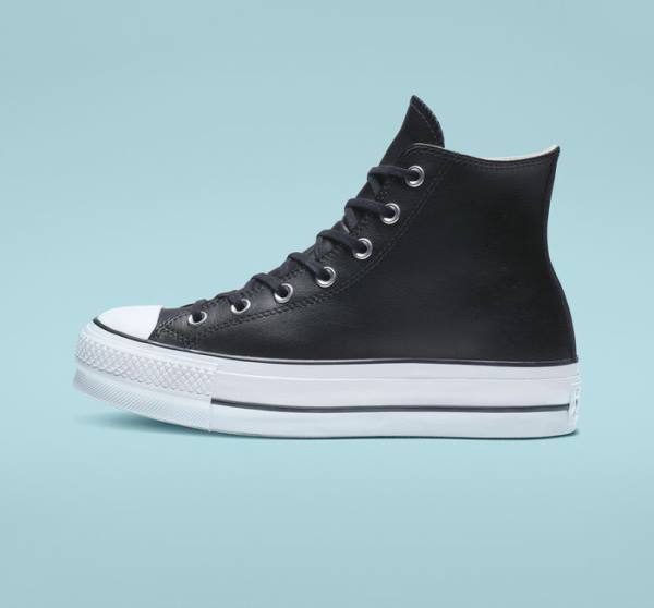 Zapatillas Altas Converse Chuck Taylor All Star Platform Clean Cuero Negras Blancas | CV-347MUN