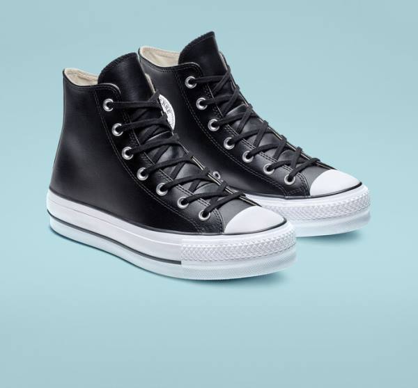 Zapatillas Altas Converse Chuck Taylor All Star Platform Clean Cuero Negras Blancas | CV-347MUN