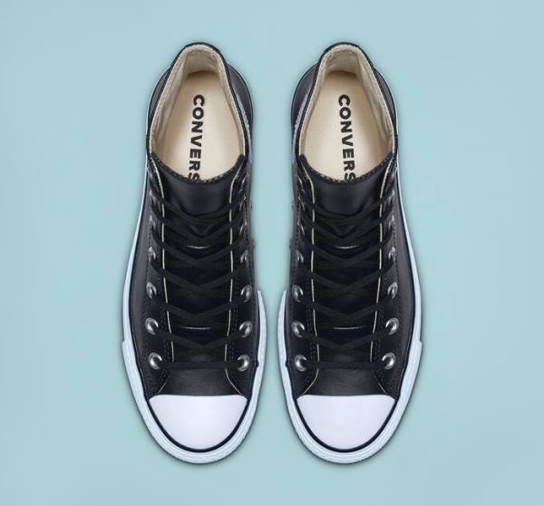 Zapatillas Altas Converse Chuck Taylor All Star Platform Clean Cuero Negras Blancas | CV-347MUN