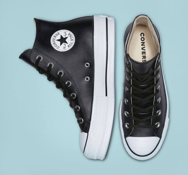 Zapatillas Altas Converse Chuck Taylor All Star Platform Clean Cuero Negras Blancas | CV-347MUN