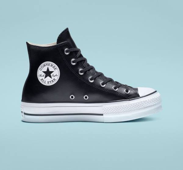 Zapatillas Altas Converse Chuck Taylor All Star Platform Clean Cuero Negras Blancas | CV-347MUN