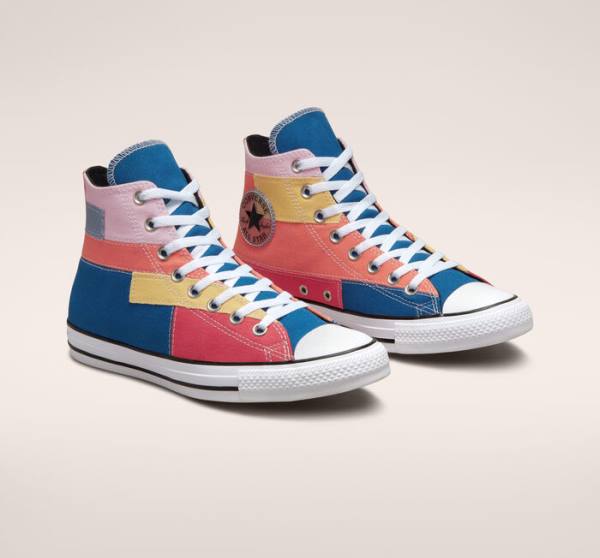 Zapatillas Altas Converse Chuck Taylor All Star Patchwork Azules Rosas | CV-452YVN