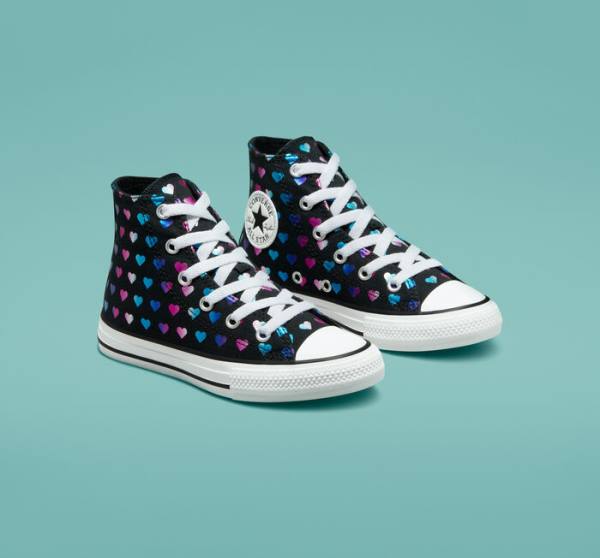 Zapatillas Altas Converse Chuck Taylor All Star Foil Hearts Negras Blancas Rosas | CV-528VJB