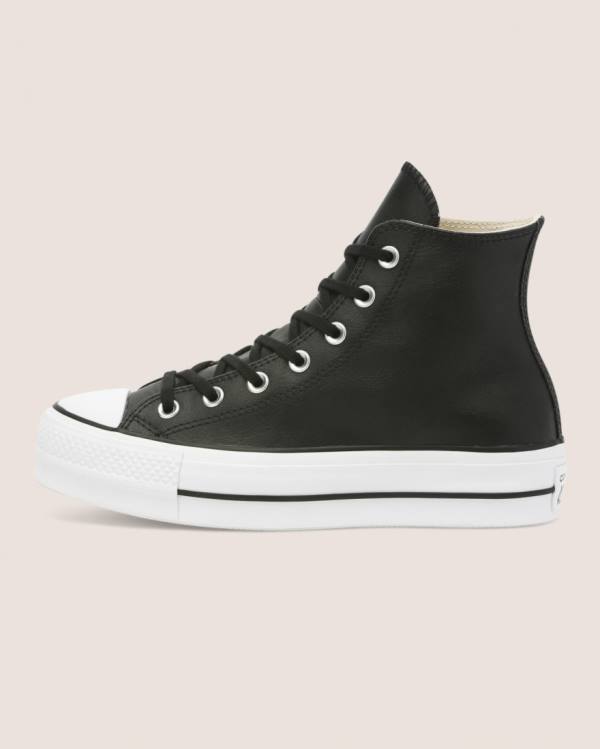 Zapatillas Altas Converse Chuck Taylor All Star Lift Clean Cuero Negras | CV-673GBI