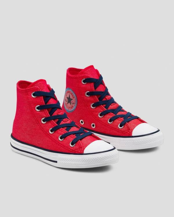 Zapatillas Altas Converse Chuck Taylor All Star Denim Reverse Twill Rojas | CV-684DPY