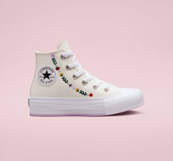 Zapatillas Altas Converse Chuck Taylor All Star Lift Platform Floral Embroidery Blancas Blancas | CV-804UFH