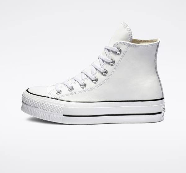 Zapatillas Altas Converse Chuck Taylor All Star Lift Platform Cuero Blancas Negras Blancas | CV-835DZS