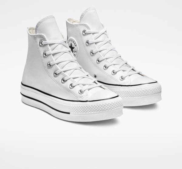 Zapatillas Altas Converse Chuck Taylor All Star Lift Platform Cuero Blancas Negras Blancas | CV-835DZS