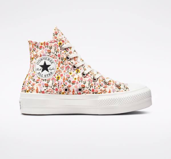 Zapatillas Altas Converse Chuck Taylor All Star Lift Platform Florals Beige Blancas Rosas | CV-964NWJ