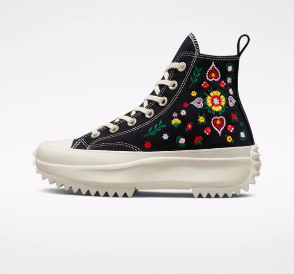 Zapatillas Altas Converse Run Star Hike Platform Floral Embroidery Negras | CV-029JHP