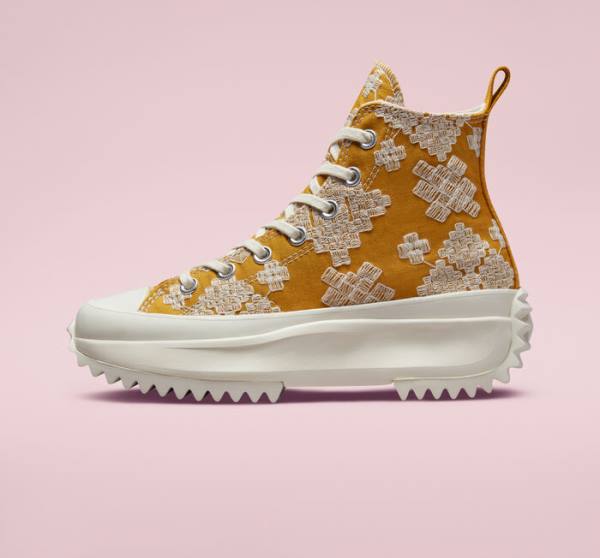 Zapatillas Altas Converse Run Star Hike Platform Tonal Embroidery Negras Amarillo | CV-052APD