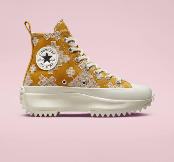 Zapatillas Altas Converse Run Star Hike Platform Tonal Embroidery Negras Amarillo | CV-052APD