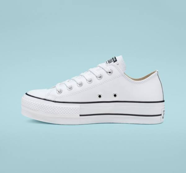 Zapatillas Bajas Converse Chuck Taylor All Star Lift Platform Cuero Blancas Negras Blancas | CV-043GYS