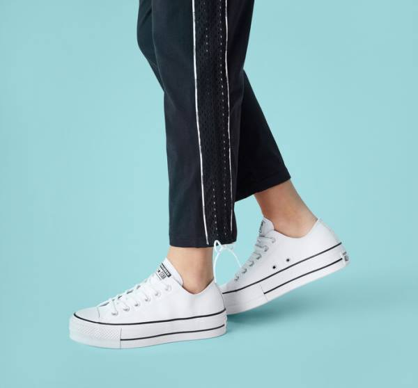 Zapatillas Bajas Converse Chuck Taylor All Star Lift Platform Cuero Blancas Negras Blancas | CV-043GYS