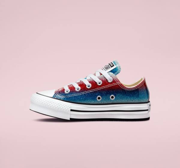 Zapatillas Bajas Converse Chuck Taylor All Star Lift Platform Glitter Drip Azules Blancas Rojas | CV-360REU