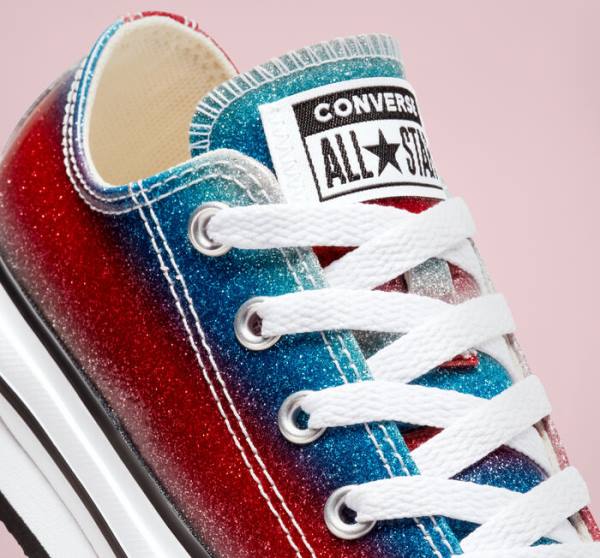 Zapatillas Bajas Converse Chuck Taylor All Star Lift Platform Glitter Drip Azules Blancas Rojas | CV-360REU