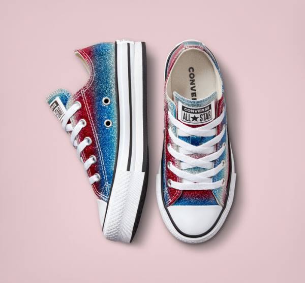 Zapatillas Bajas Converse Chuck Taylor All Star Lift Platform Glitter Drip Azules Blancas Rojas | CV-360REU