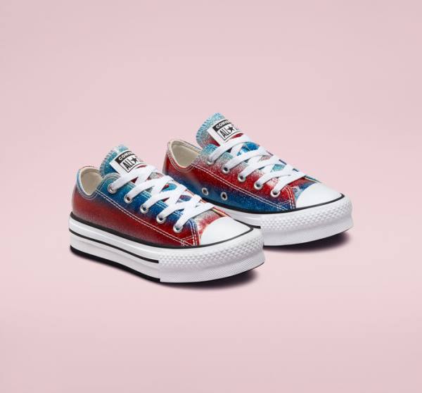 Zapatillas Bajas Converse Chuck Taylor All Star Lift Platform Glitter Drip Azules Blancas Rojas | CV-360REU