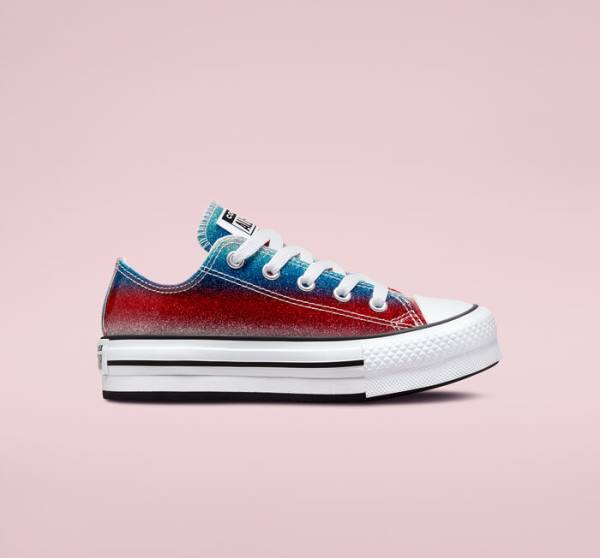 Zapatillas Bajas Converse Chuck Taylor All Star Lift Platform Glitter Drip Azules Blancas Rojas | CV-360REU