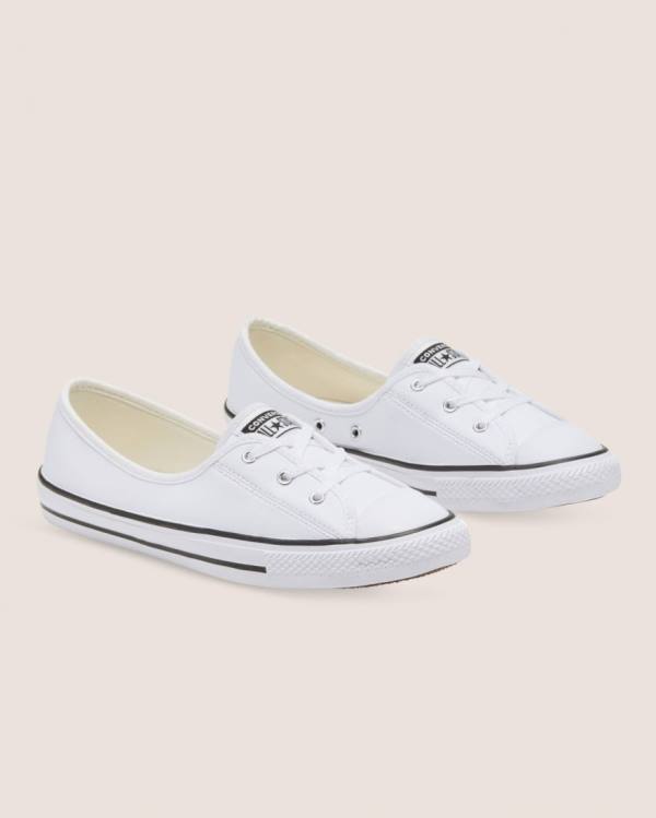 Zapatillas Bajas Converse Chuck Taylor All Star Ballet Lace Faux Cuero Slip Blancas | CV-431UNT