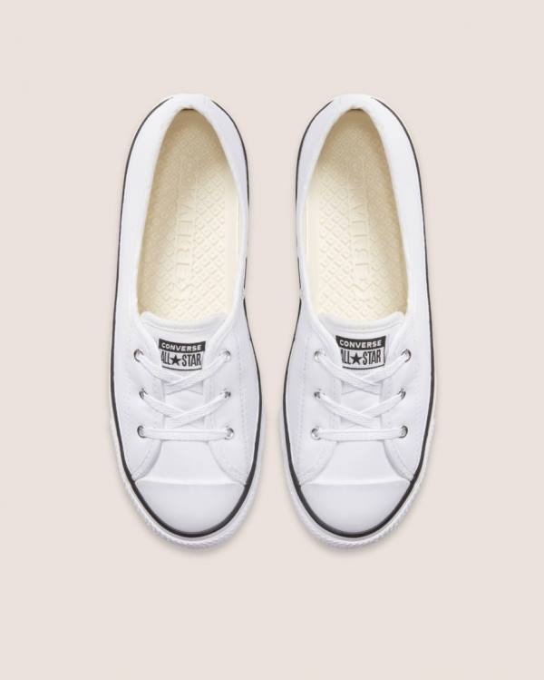 Zapatillas Bajas Converse Chuck Taylor All Star Ballet Lace Faux Cuero Slip Blancas | CV-431UNT