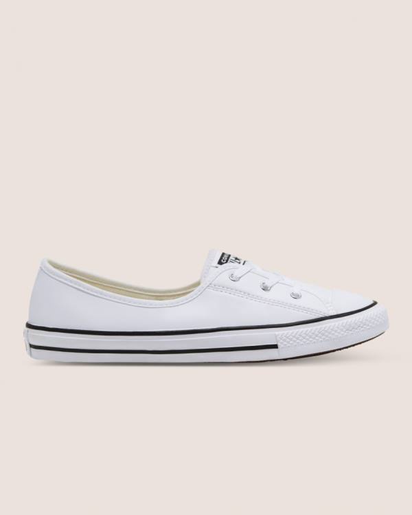 Zapatillas Bajas Converse Chuck Taylor All Star Ballet Lace Faux Cuero Slip Blancas | CV-431UNT