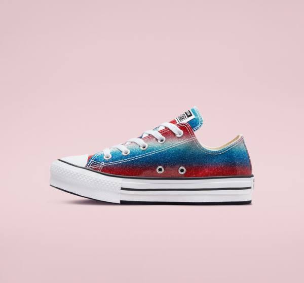 Zapatillas Bajas Converse Chuck Taylor All Star Lift Platform Glitter Drip Azules Blancas Rojas | CV-492WPQ